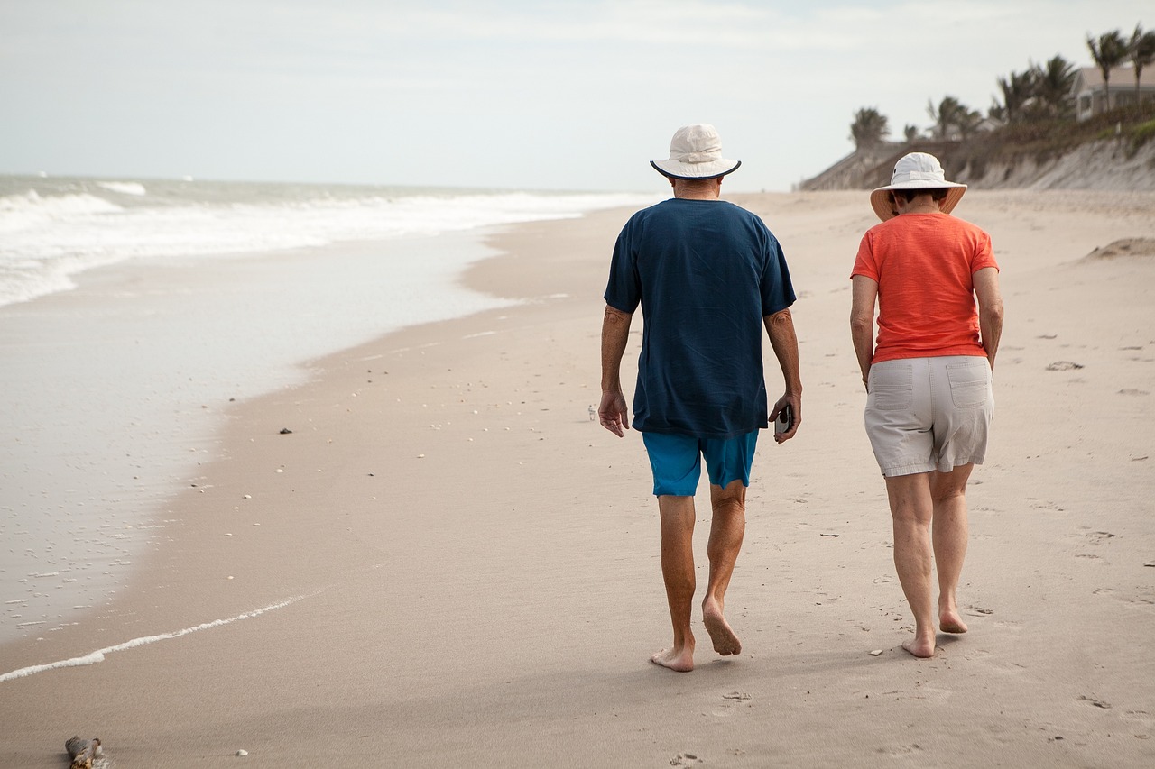 old, elderly, beach